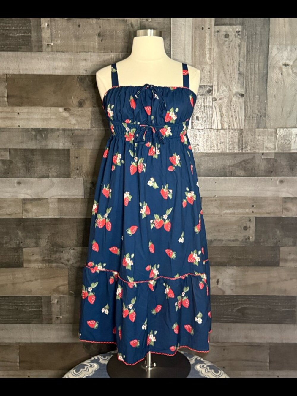 Cider navy peasant dress large floral strawberry garden party feminine prairie